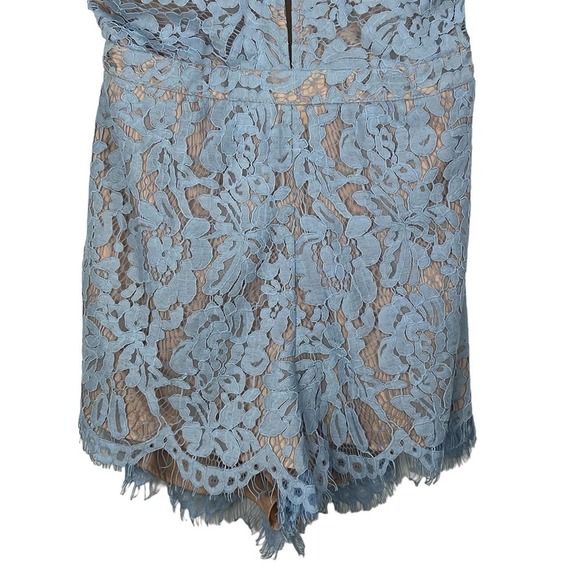 DO+BE EYELASH LACE OVERLAY CUTOUT OPEN BACK HALTER ROMPER SKY BLUE MEDIUM EUC - Picture 7 of 13